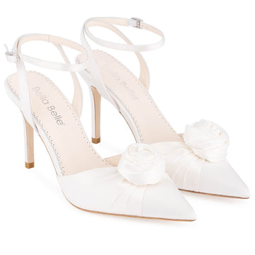 bella belle noelle silk rose ivory flower heels with slingback ankle strap