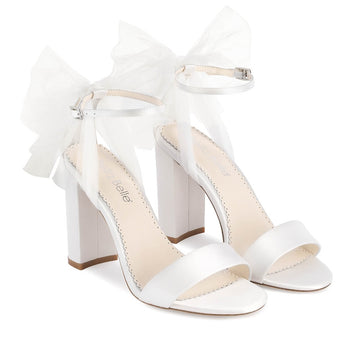 bella belle reina open toe ankle strap tulle bow block heels