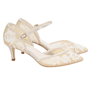 Bella Belle Shoes Candice Dorsay Nude Lace Kitten Heel