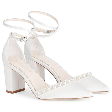 Bella Belle Emery Double Ankle Strap Ivory Pearl Block Heel