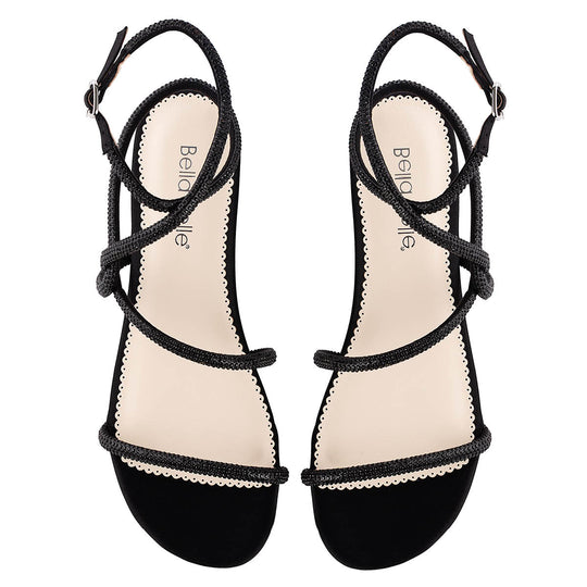 Bella Belle Isla Open Toe Crystal Black Strappy Flats