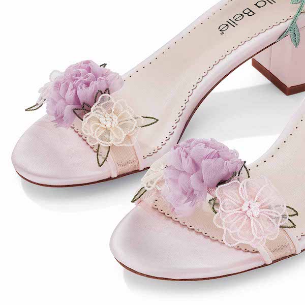 Bella Belle Shoes Ella Blush Bridal Block Heels with Chiffon Flowers