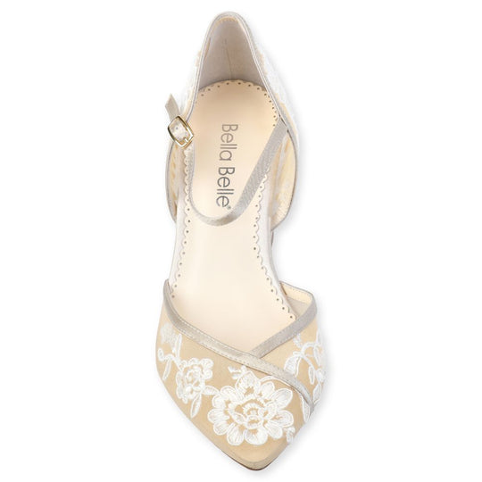 Bella Belle Shoes Chelsea Dorsay Nude Lace Wedding Block Heel