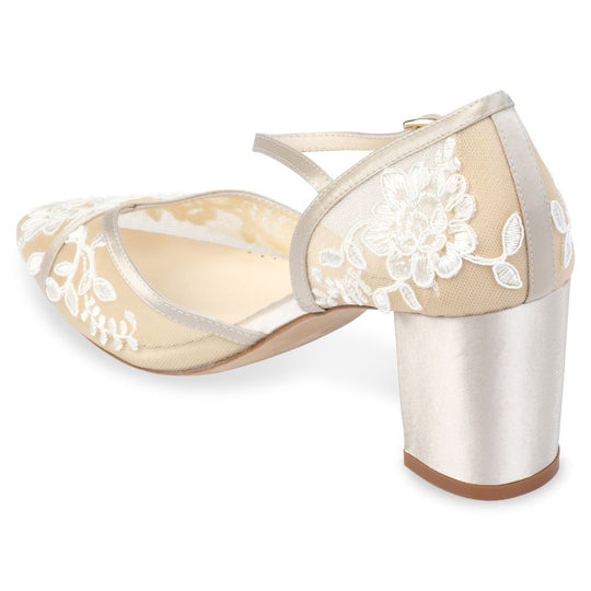 Bella Belle Shoes Chelsea Dorsay Nude Lace Wedding Block Heel
