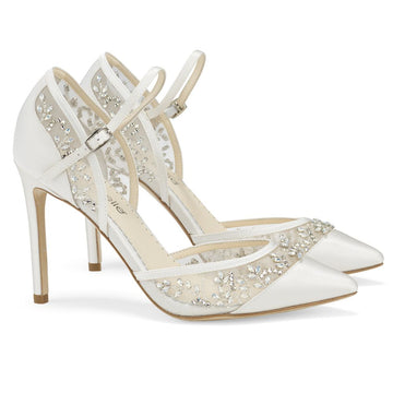 Bella Belle Shoes Emma Ivory Crystal Embellished Cap Toe D'orsay Heel