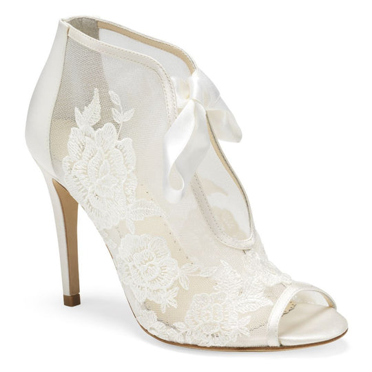 Bella Belle Shoes Nikki Ivory Ribbon Tie Lace Embroidered Bootie