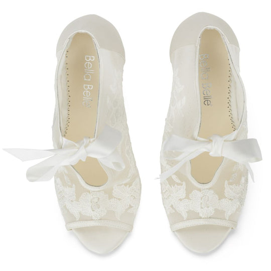 Bella Belle Shoes Nikki Ivory Ribbon Tie Lace Embroidered Bootie
