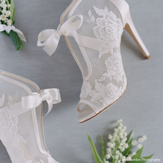Bella Belle Shoes Nikki Ivory Ribbon Tie Lace Embroidered Bootie