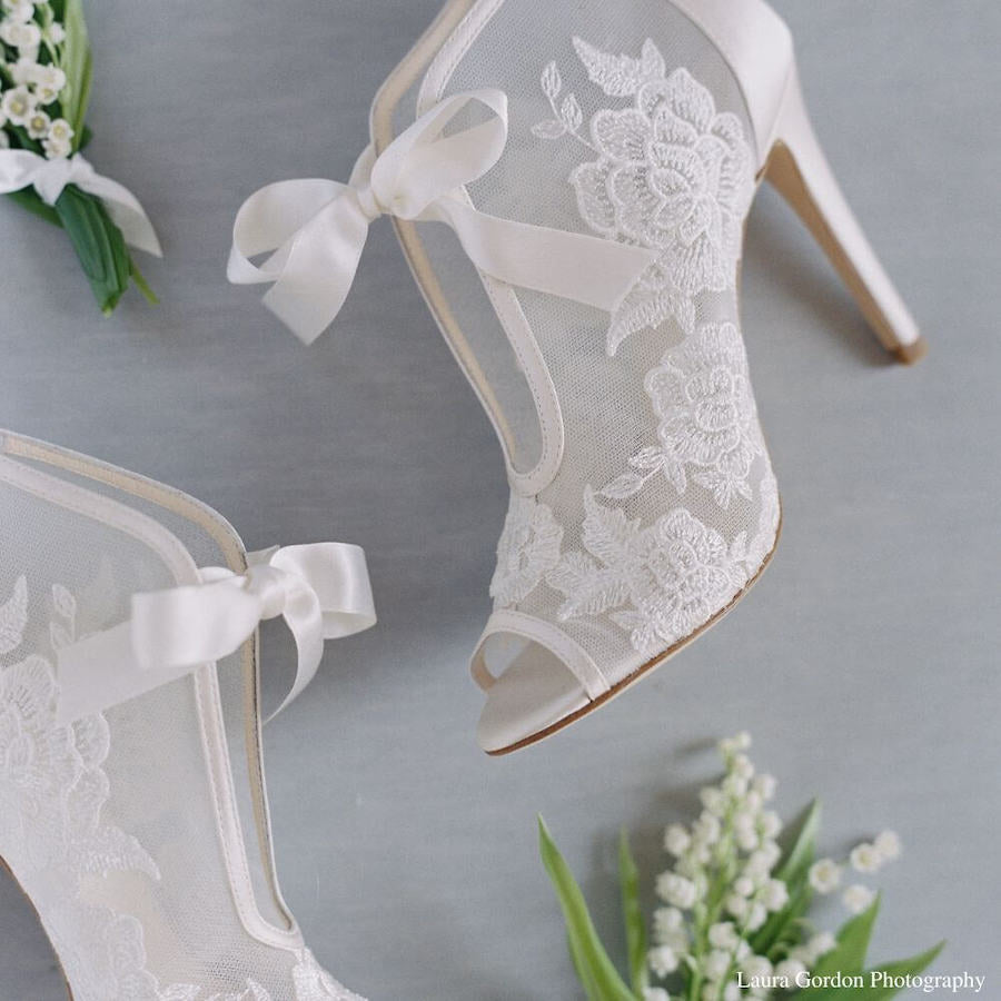 Bella Belle Shoes Nikki Ivory Ribbon Tie Lace Embroidered Bootie