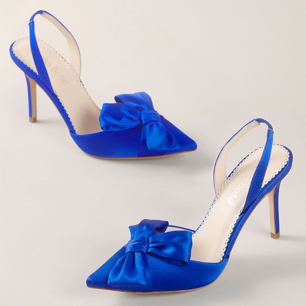 Bella Belle Shoes Reese Blue Slingback Heels with Knotted Bow