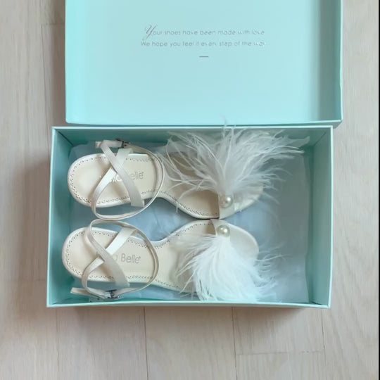 Bella Belle Quinn Double Ankle Strap Feather Bridal Shoes